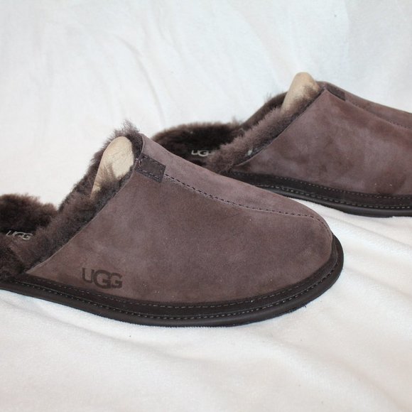NIB UGG MEN\'S SUEDE SHEARLING LINED SCUFF SLIPPERS STOUT BROWN main image 5
